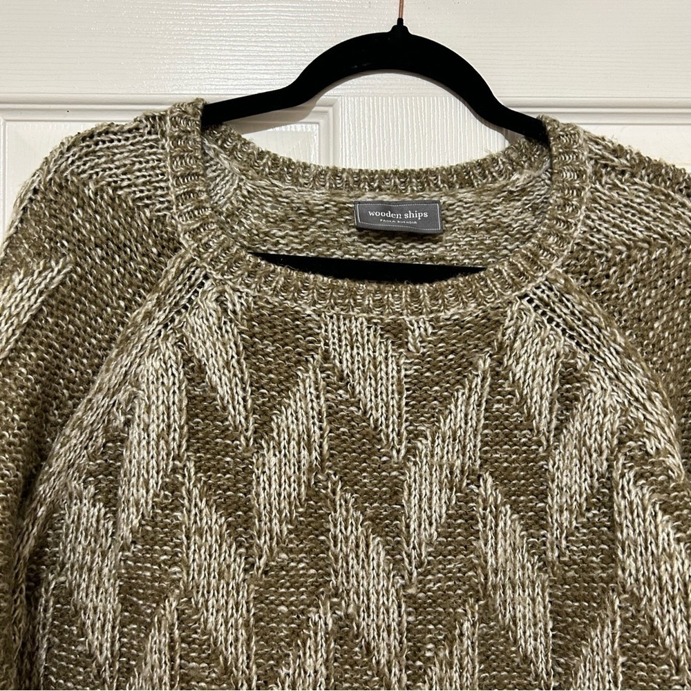 Wooden Ships Chevron Knit Sweater Mohair Wool Blend Fall Thanksgiving Cozy M/L - Picture 2 of 9